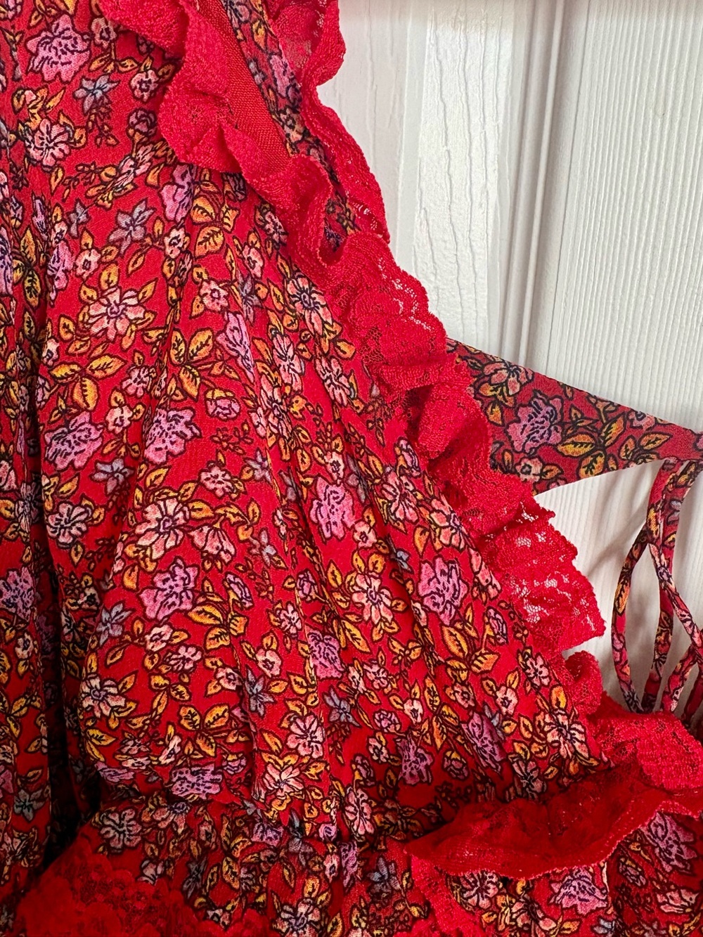 Free People Red Floral Ruffle Peasant Top/Dress - Picture 7 of 8